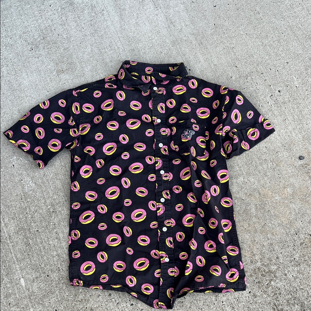 Odd Future Black and Pink Donut Patterned Men's Shirt